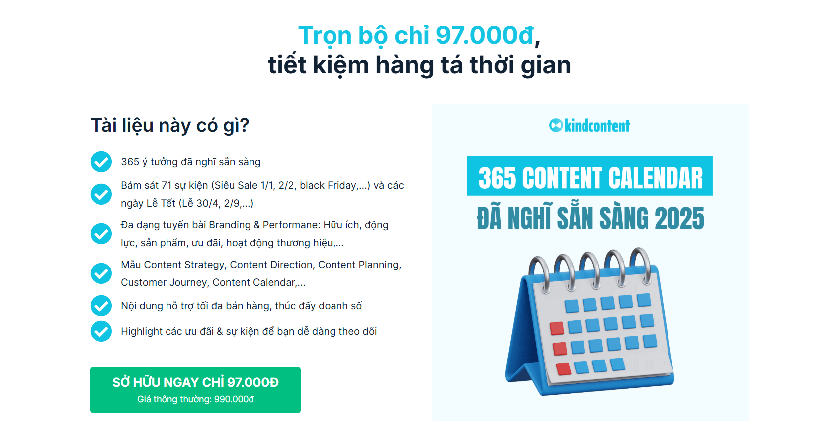 Ví dụ sản phẩm số 365 Content Calendar mình đang bán