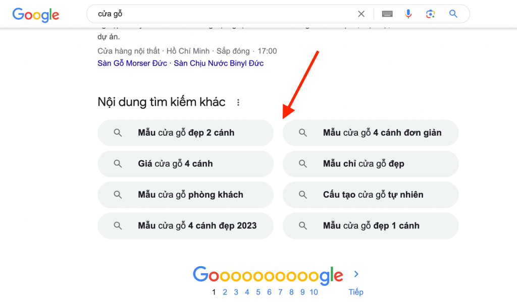 Phần "Nội dung tìm kiếm khác" của Google