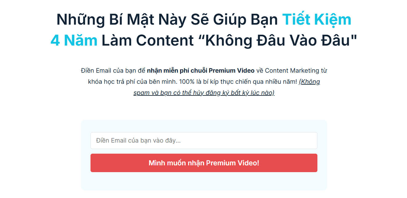 Ví dụ Form Email Marketing của Kind Content