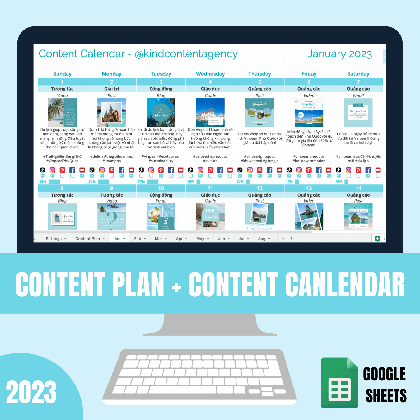 Mẫu Content Calendar Chuyên Nghiệp 2023 [Google Sheet, Excel] - Kind Content