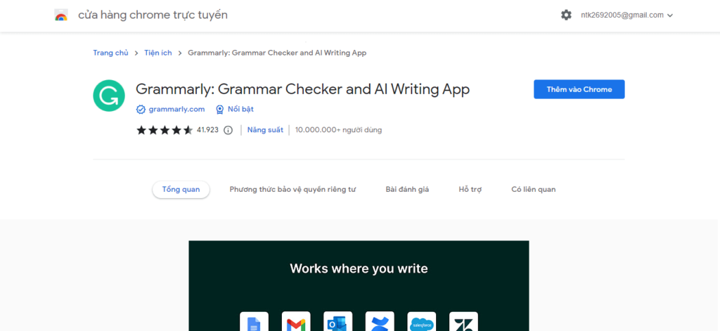 Tiện ích Grammarly trên Chrome 