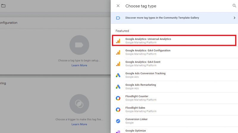 Chọn mục Google Analytics: Universal Analytics