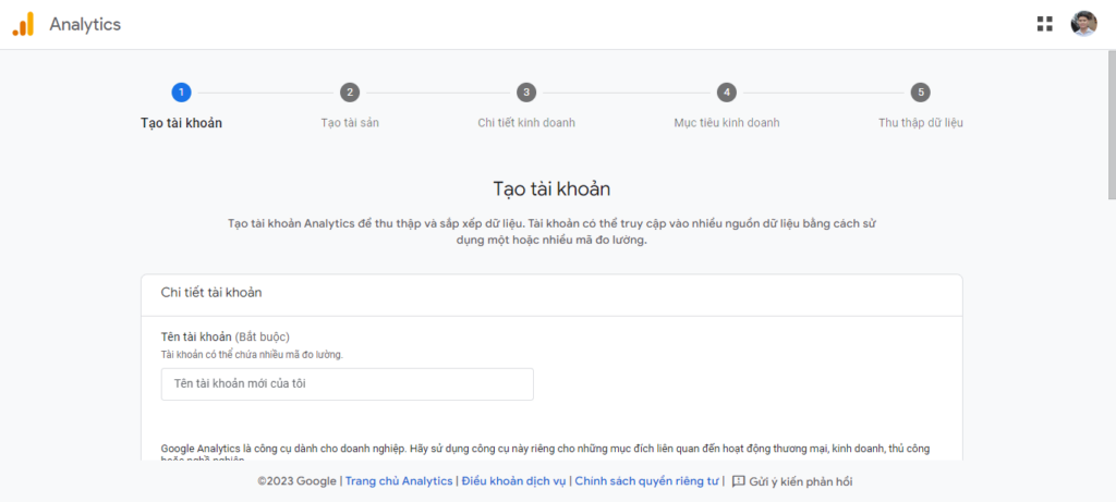 Điền thông tin tài khoản