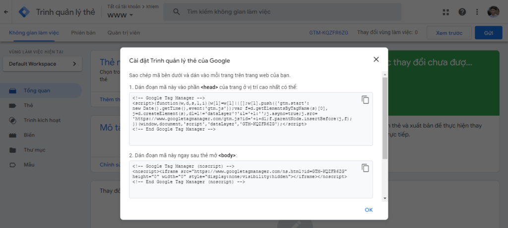 Đoạn mã Tracking ID