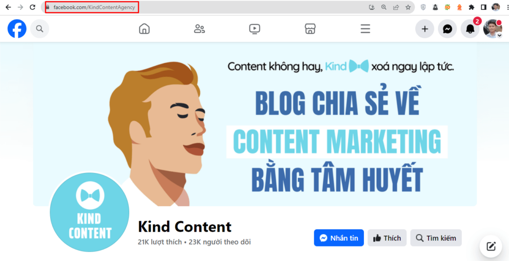 Cách Kind Content tối ưu URL Fanpage