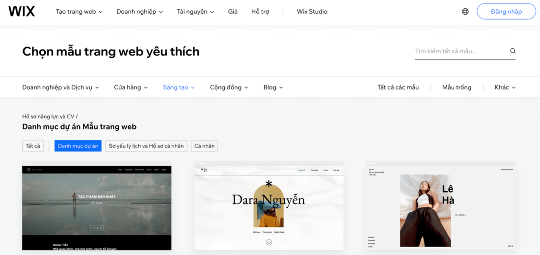 Nền tảng Wix với nhiều mẫu Portfolio sáng tạo