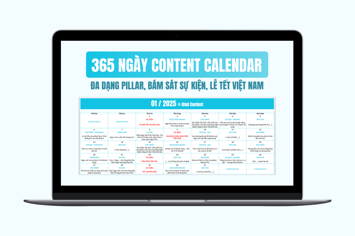365 ngày Content Calendar nghĩ sẵn