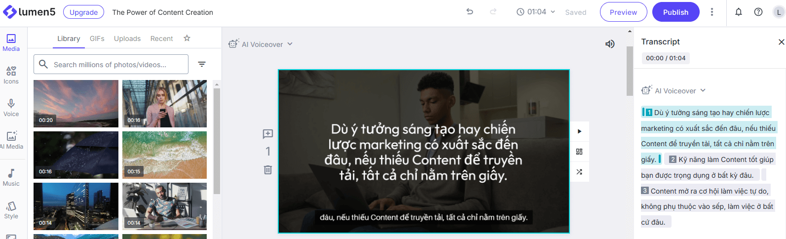 AI tạo video hoàn chỉnh Lumen5