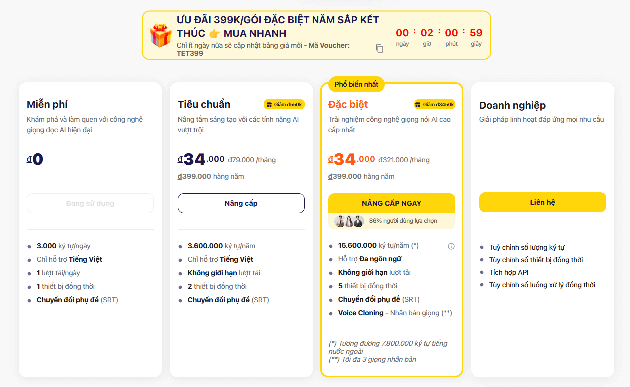 AI Vbee chuyển văn bản thành giọng nói của bạn - đang có khuyến mãi