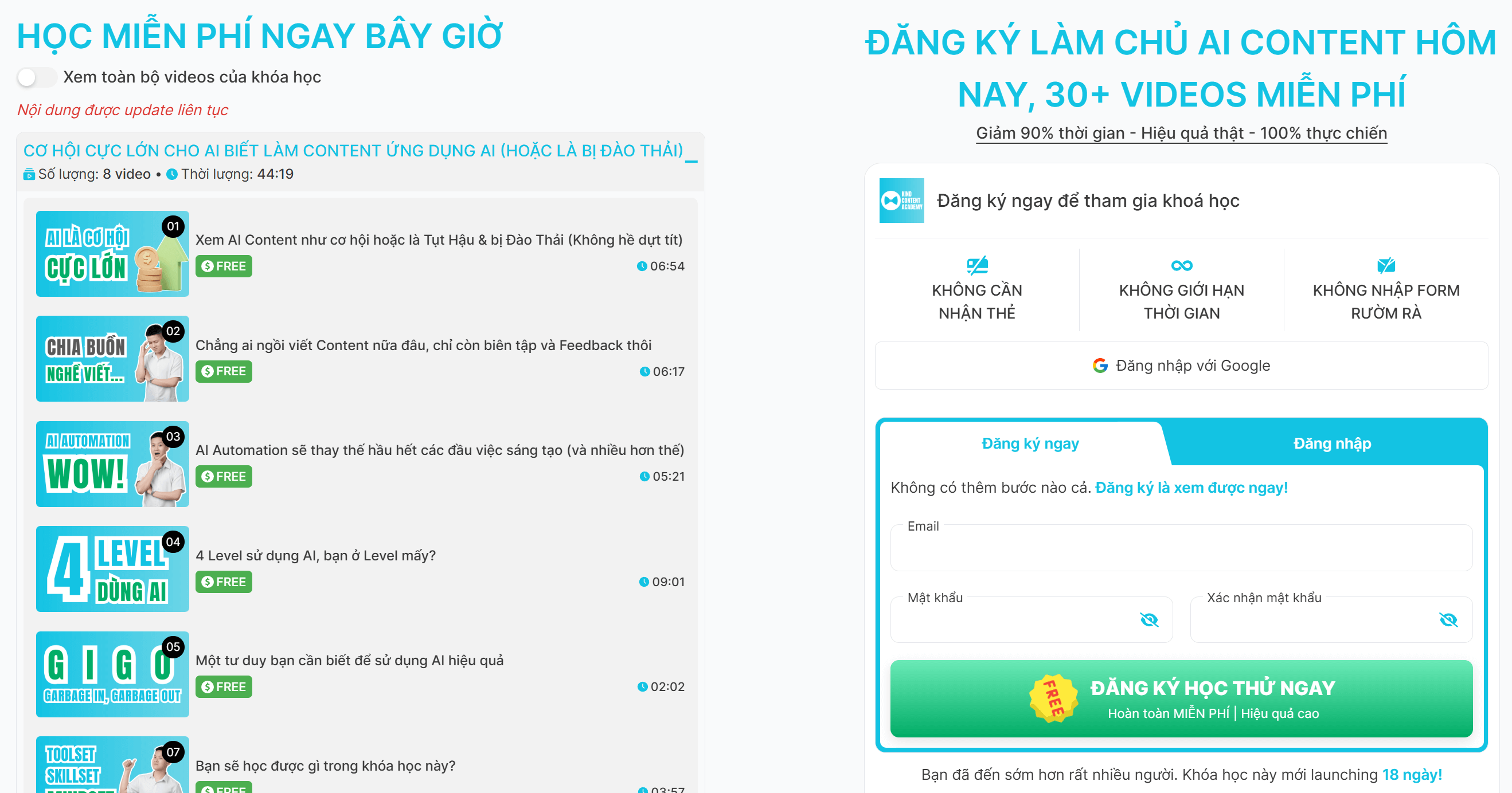 Khóa học Kind Content Academy học miễn phí