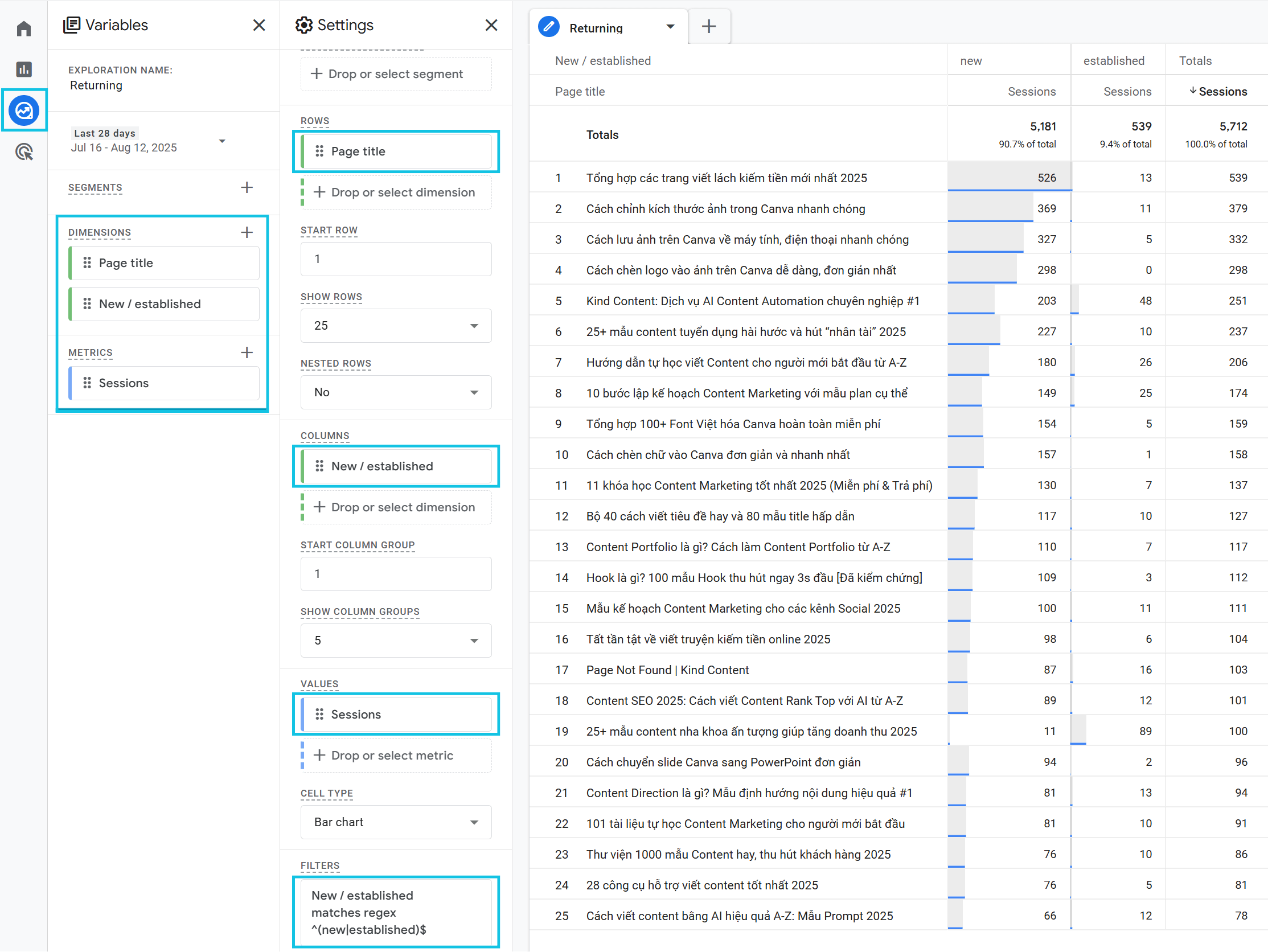 Cài đặt Returning Visitors trên Google Analytics 4