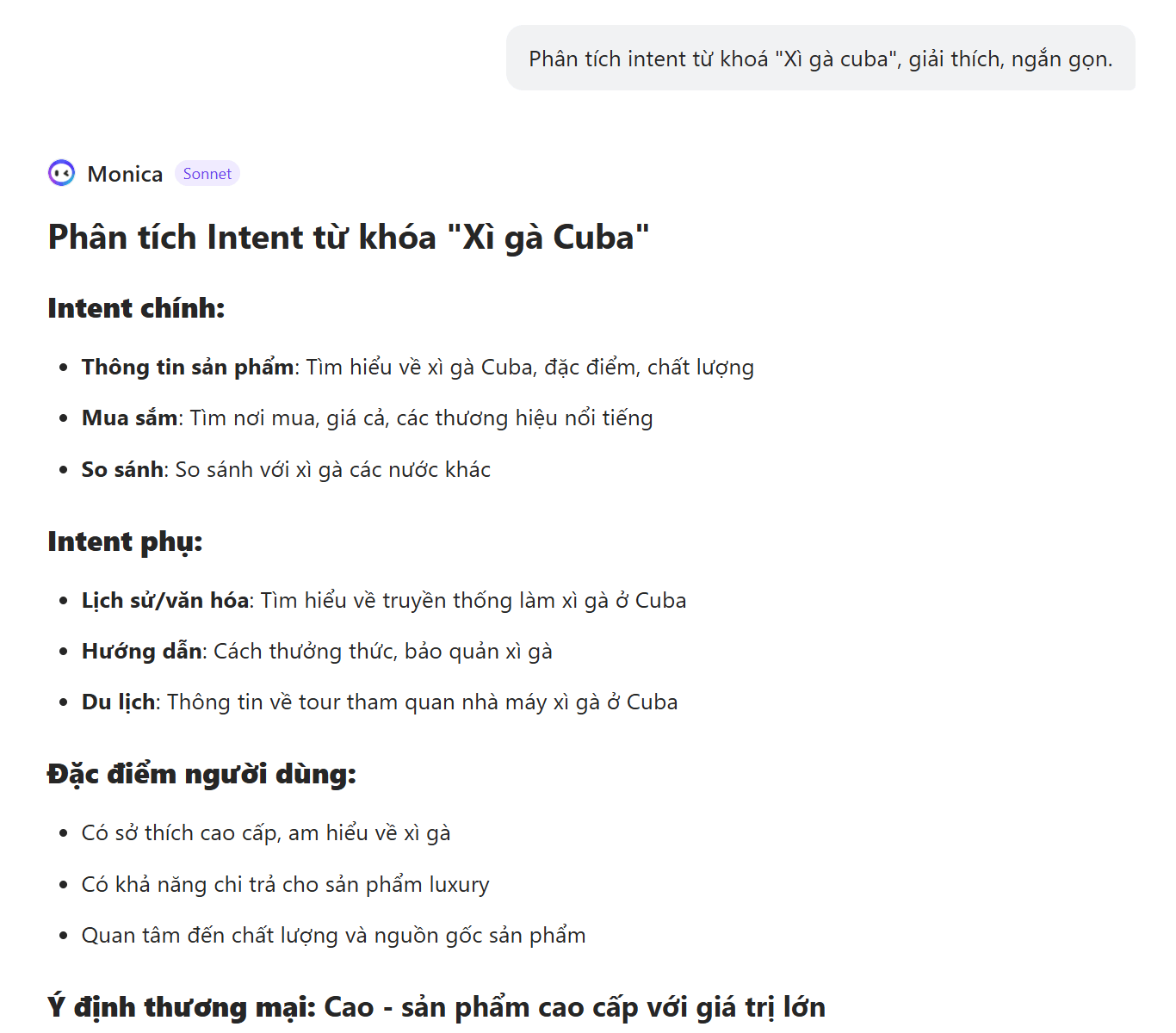 Dùng Monica AI phân tích Intent từ khóa một cách dễ dàng