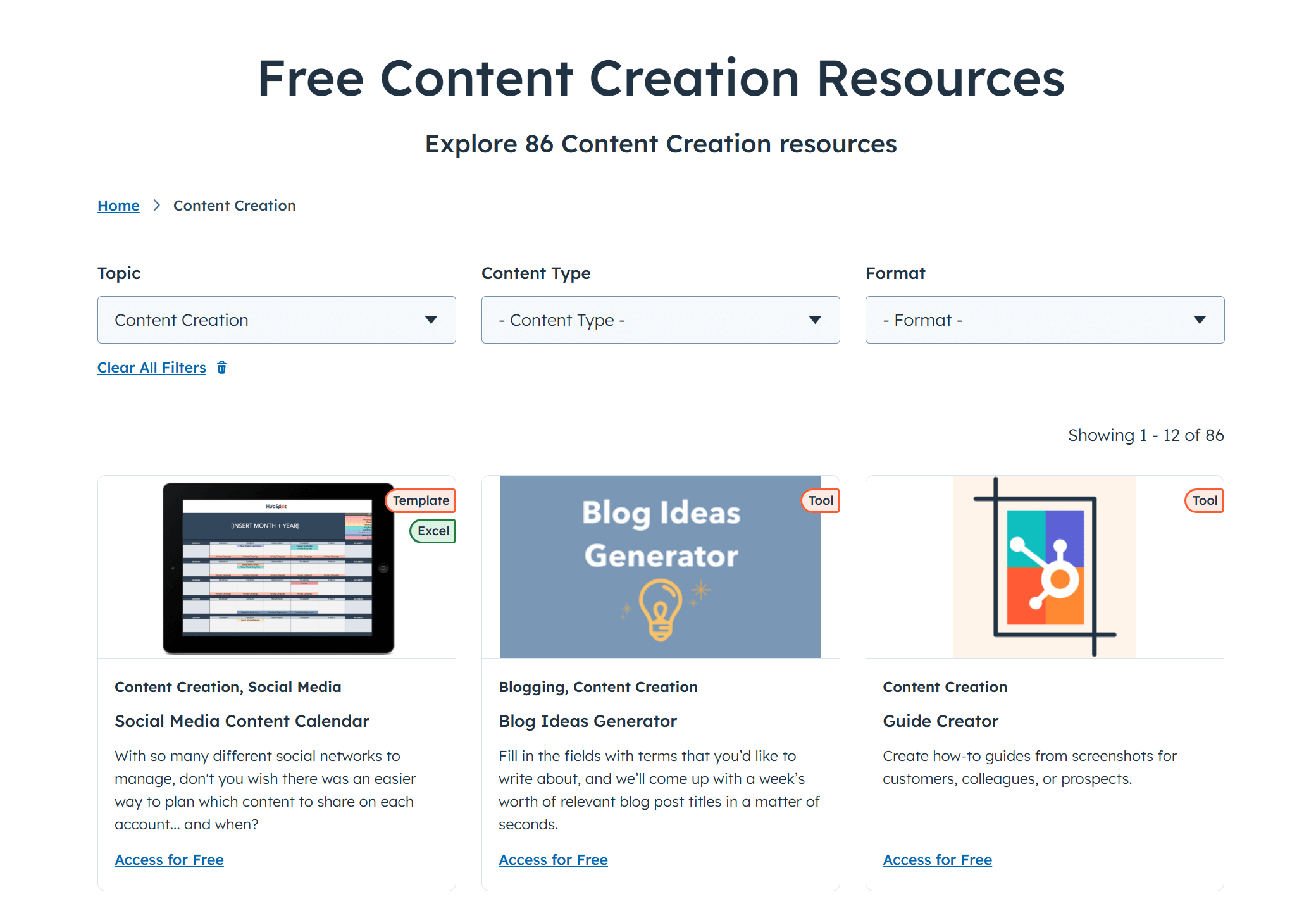 Kho tài liệu Content của Hubspot