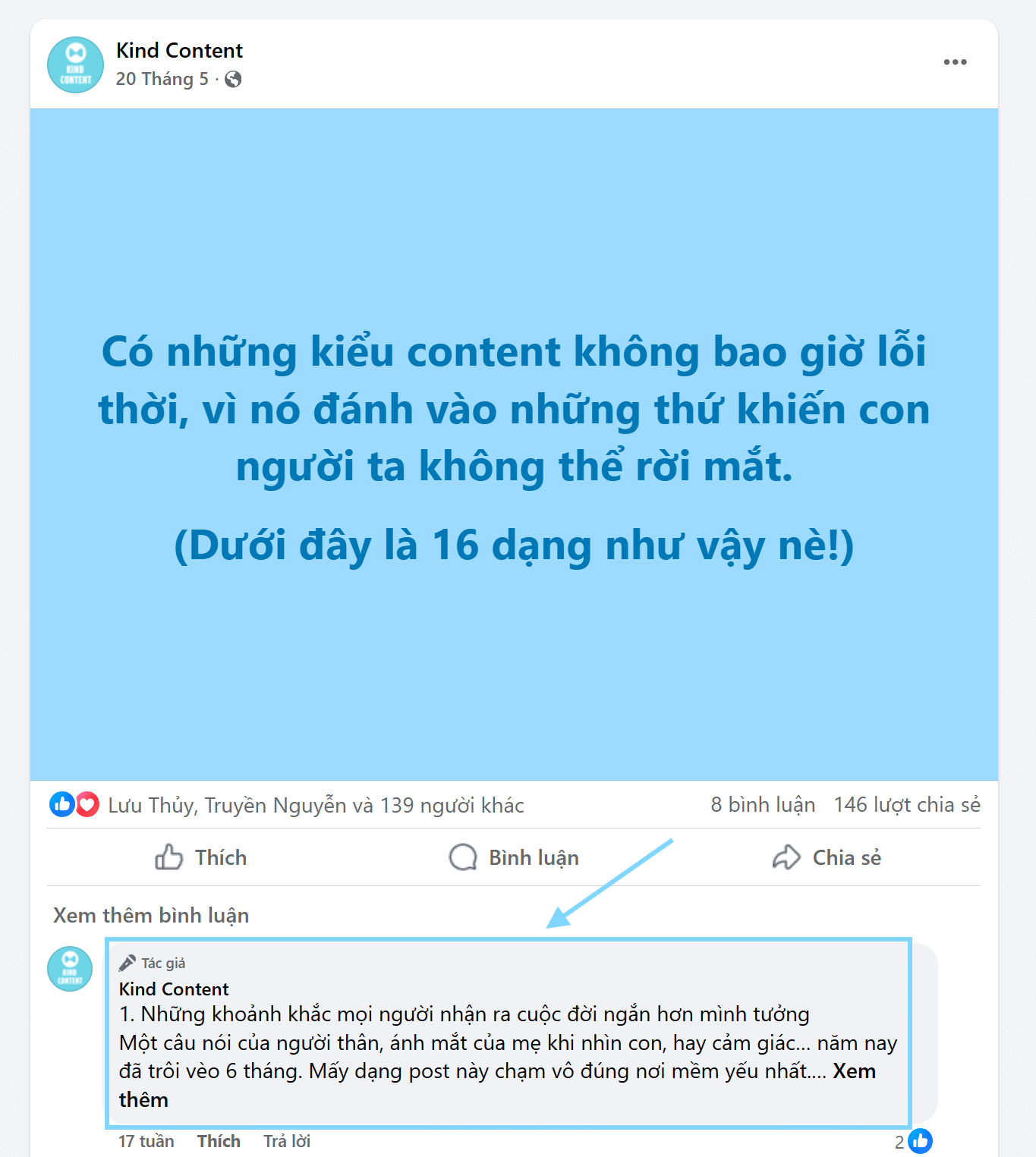 Nội dung văn bản dưới Comment Facebook