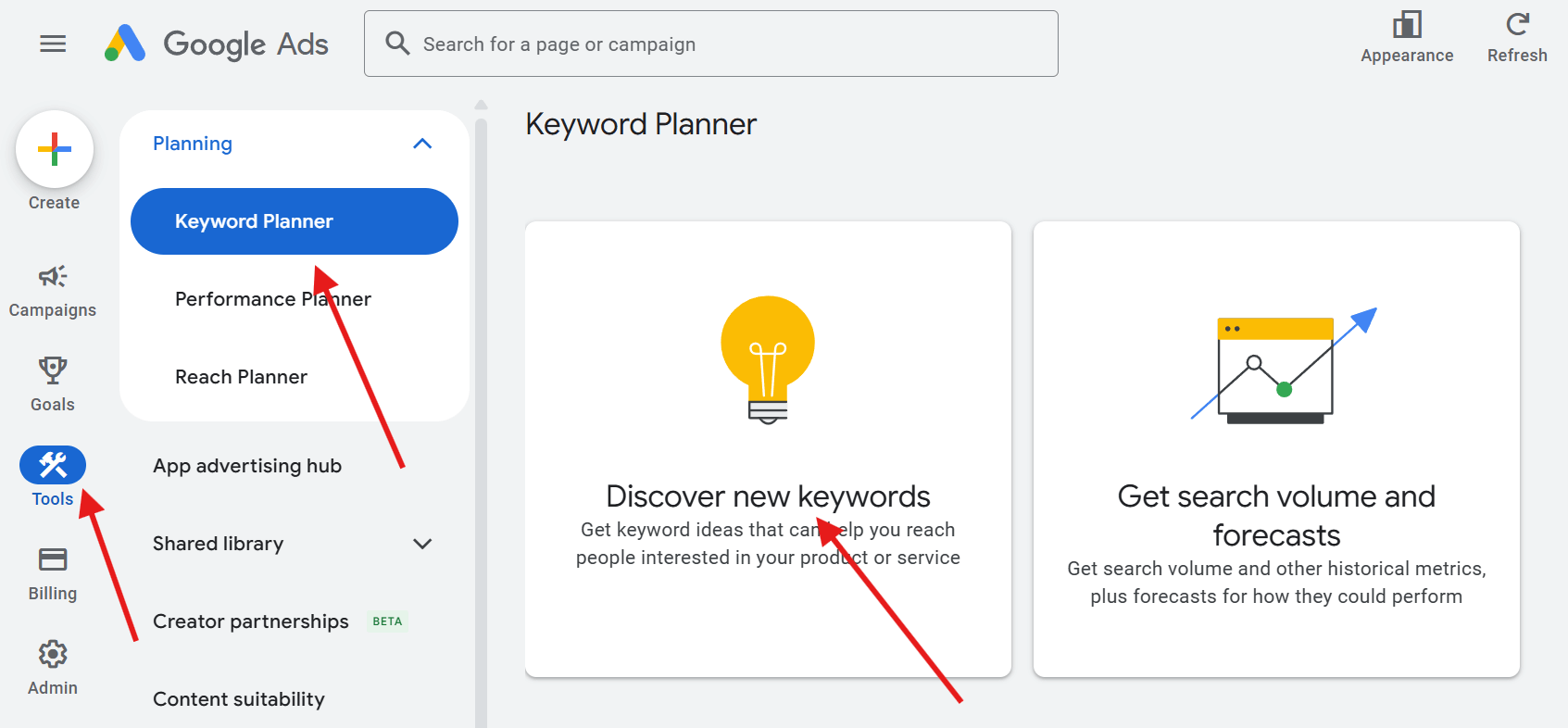 Vào Discover New Keywords