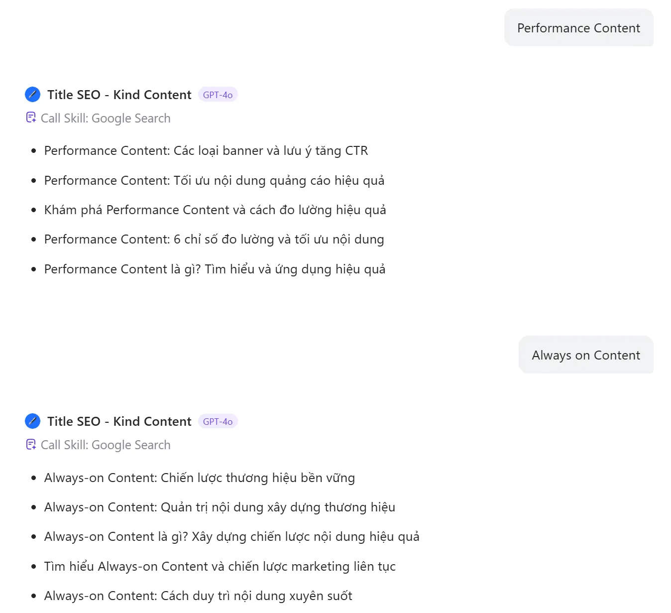 Output của con Bot Title SEO của bên mình cực chuẩn
