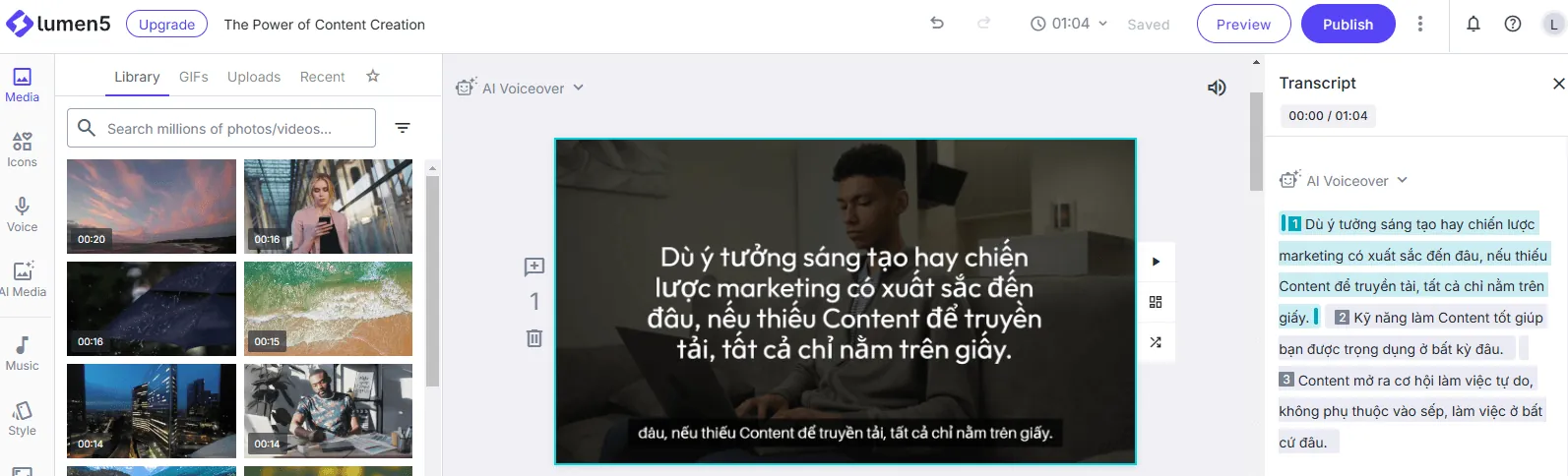 AI tạo video hoàn chỉnh Lumen5