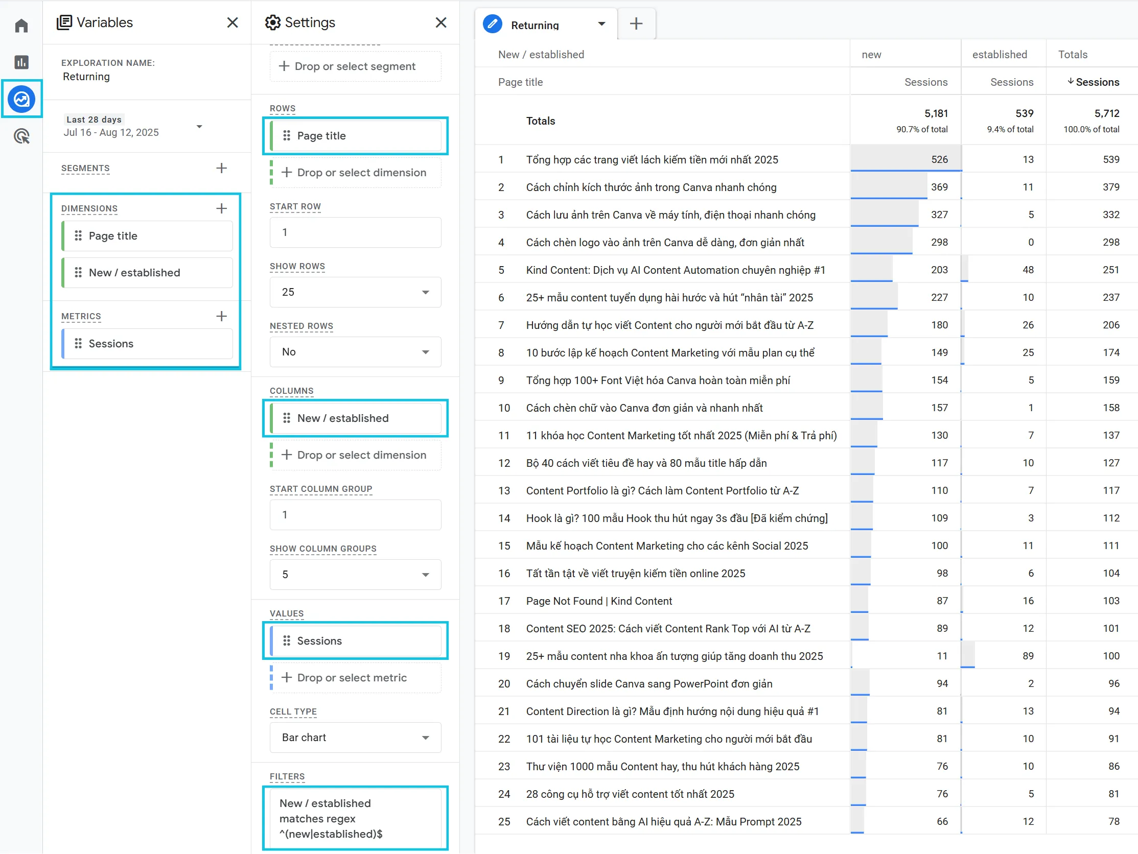 Cài đặt Returning Visitors trên Google Analytics 4