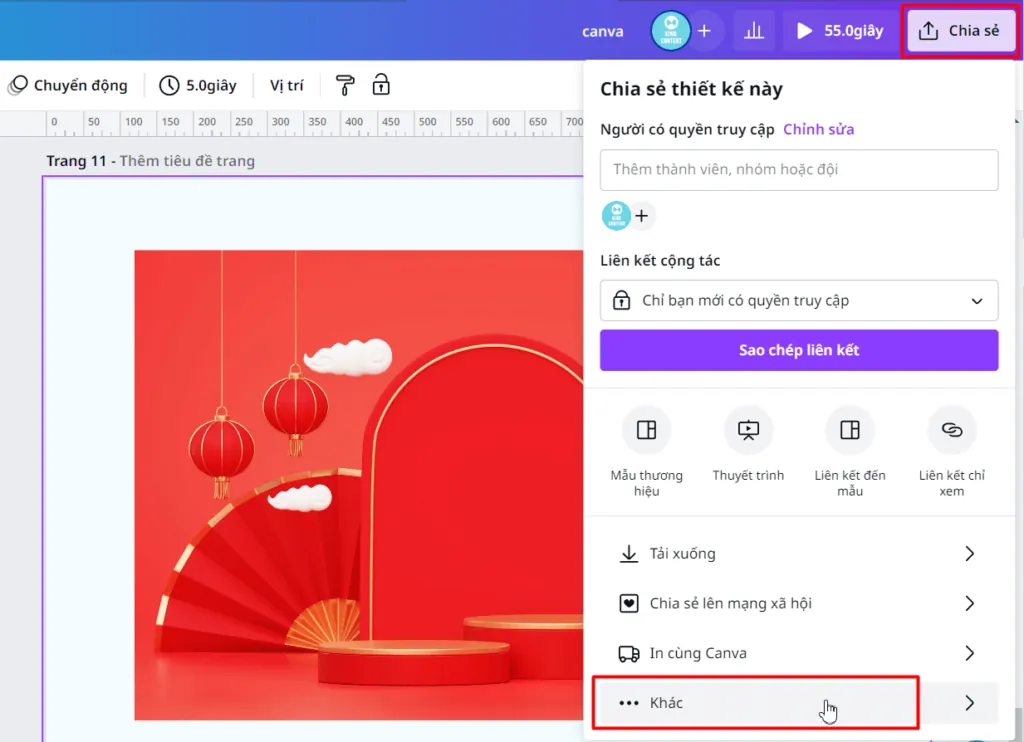 Chọn “Khác” để mở phần chia sẻ lên mạng xã hội