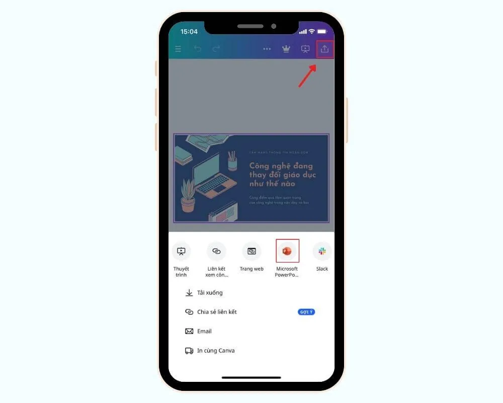 Chọn icon PowerPoint để chuyển slide