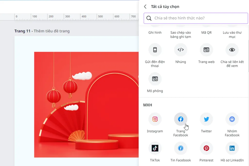 Chọn mạng xã hội mà bạn muốn chia sẻ thiết kế