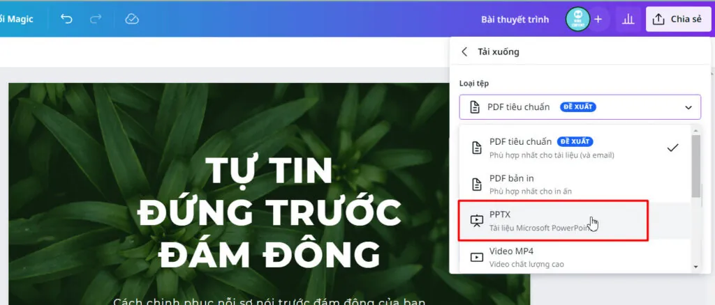 Chọn PPTX để chuyển slide sang Powerpoint