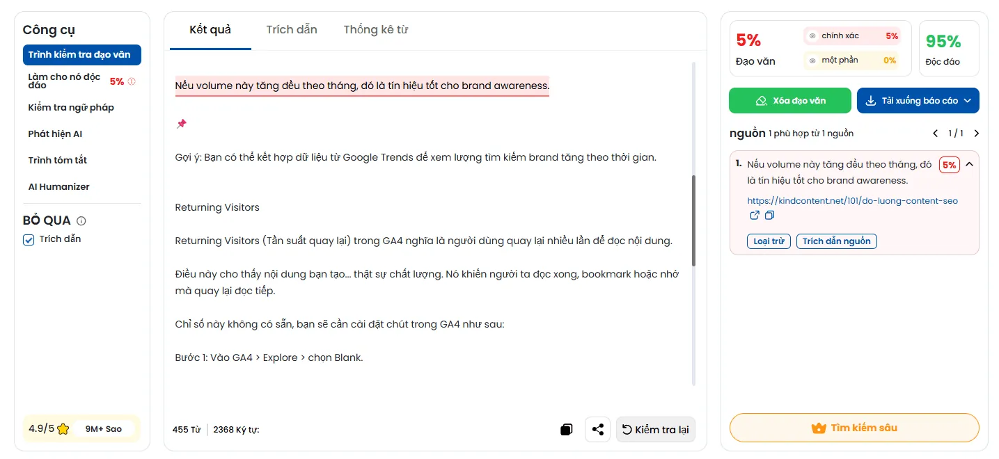 Đo Unique Content miễn phí với Small SEO Tools