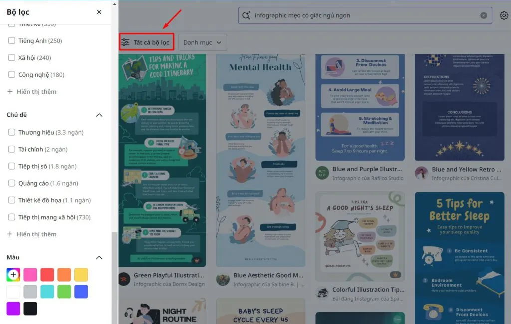 Tích vào các mục và màu phù hợp với Infographic