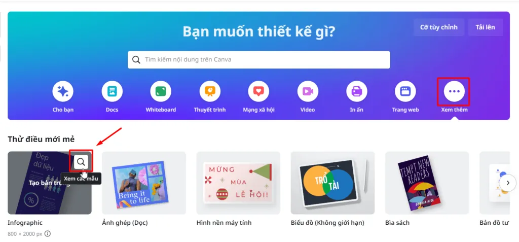 Mở thư viện Infographic trên Canva