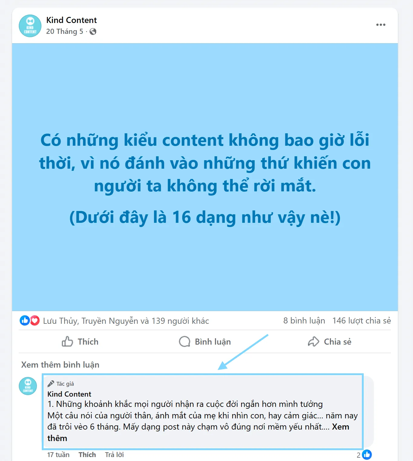 Nội dung văn bản dưới Comment Facebook