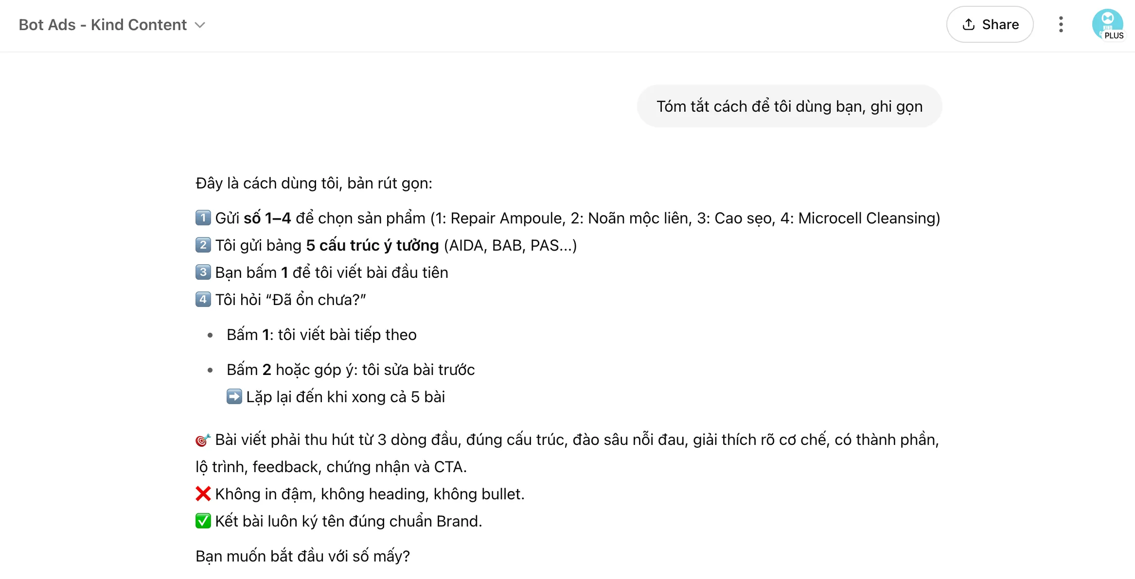 Prompt cho AI theo quy trình, tự động viết Content Ads đơn giản