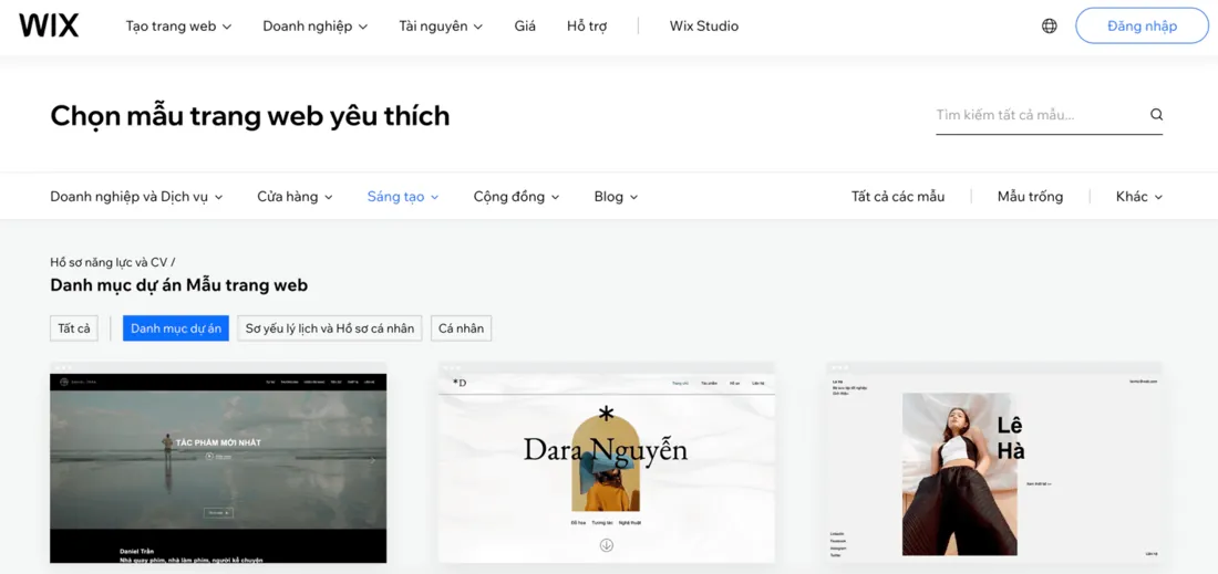 Nền tảng Wix với nhiều mẫu Portfolio sáng tạo