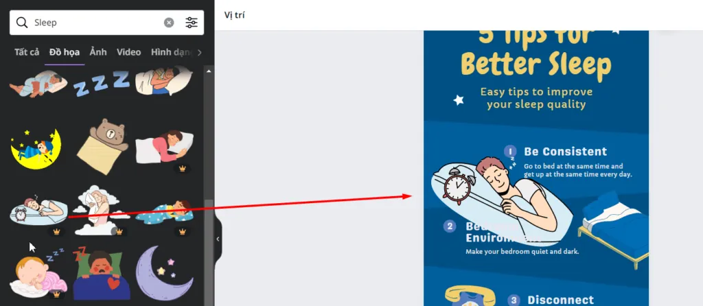 Click vào hình ảnh cần thêm và kéo thiết kế