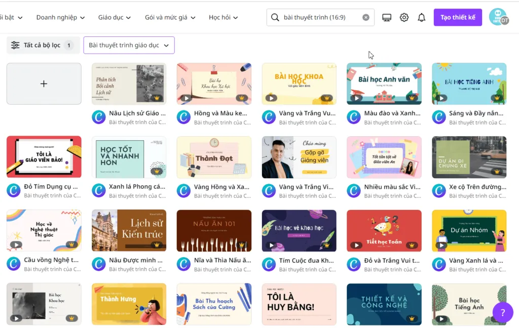 Thư viện slide canva phong phú
