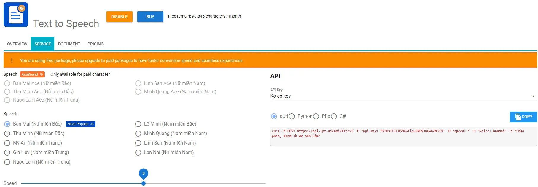 Tool FPT AI chuyển văn bản thành giọng nói