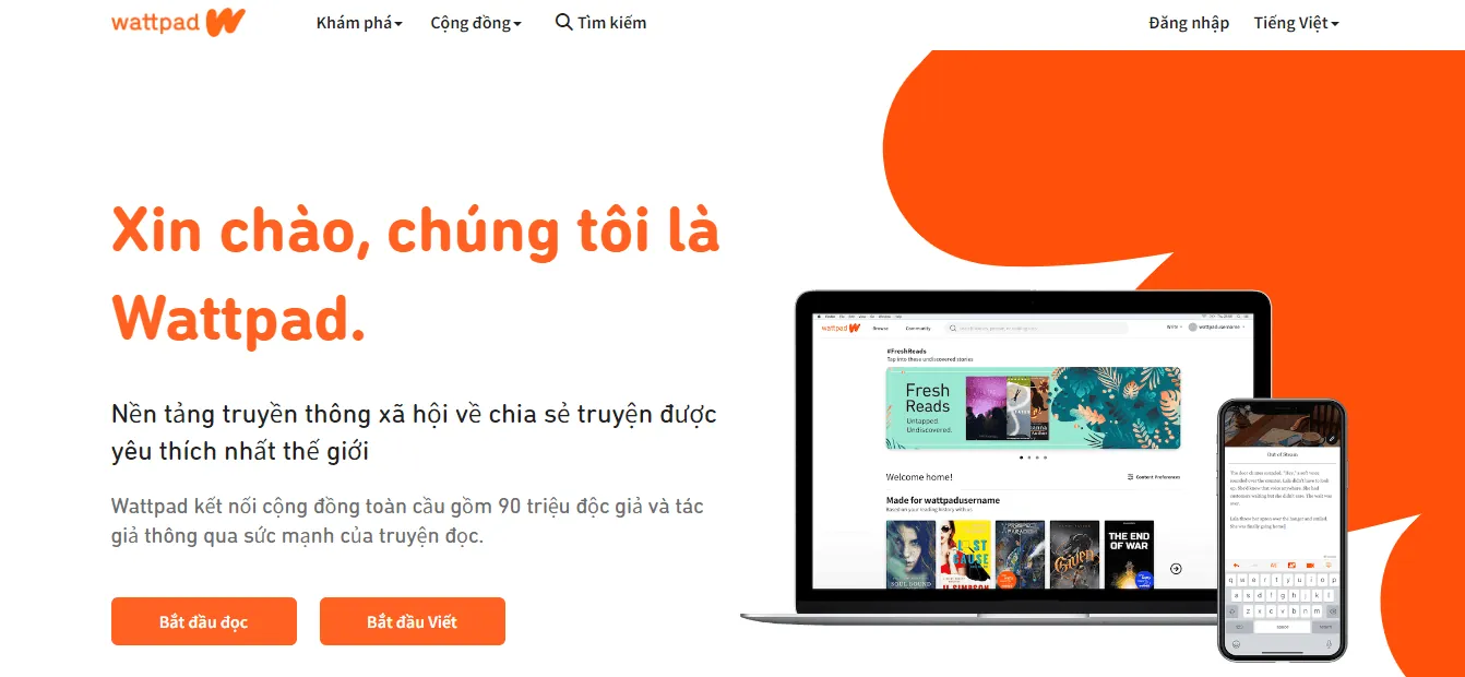 Trang web viết content kiếm tiền Wattpad