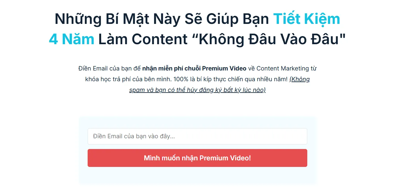 Ví dụ Form Email Marketing của Kind Content