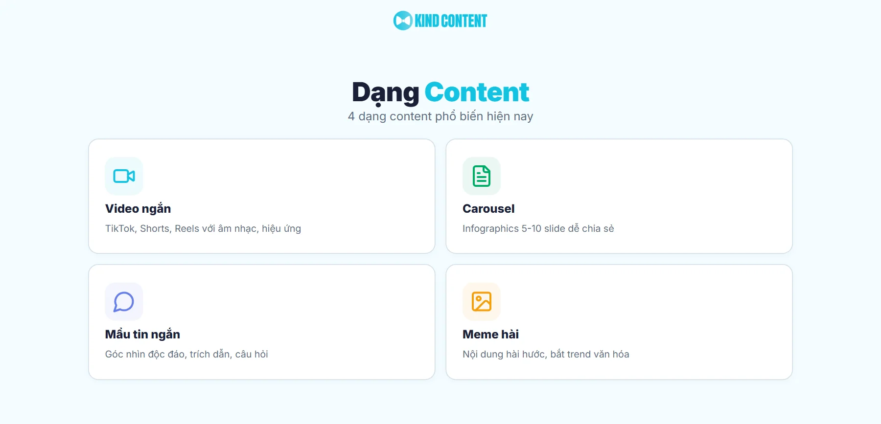 Các dạng Short-form content phổ biến Kind Content